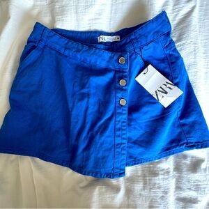 NWT Zara Women‎ Blue Denim-Look Skort – Large Women's Button Front Mini